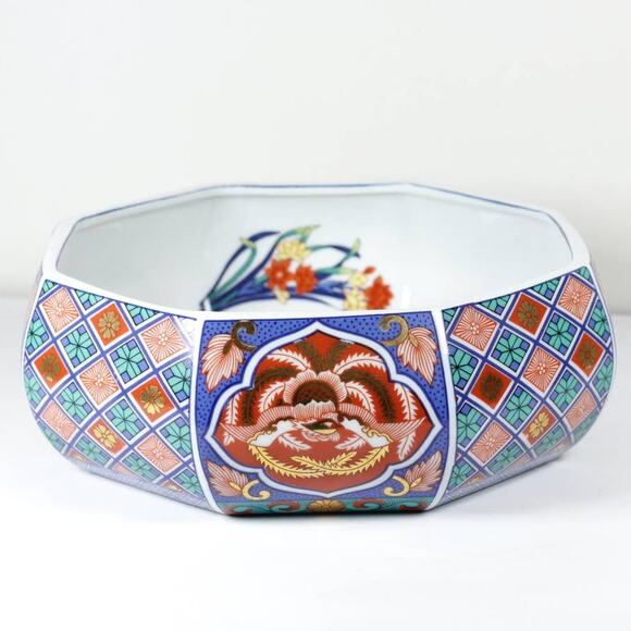 Vintage Andrea By Sadek Japan Porcelain Imari Gilded Octagonal 8in Shallow Bowl - Picture 2 of 8